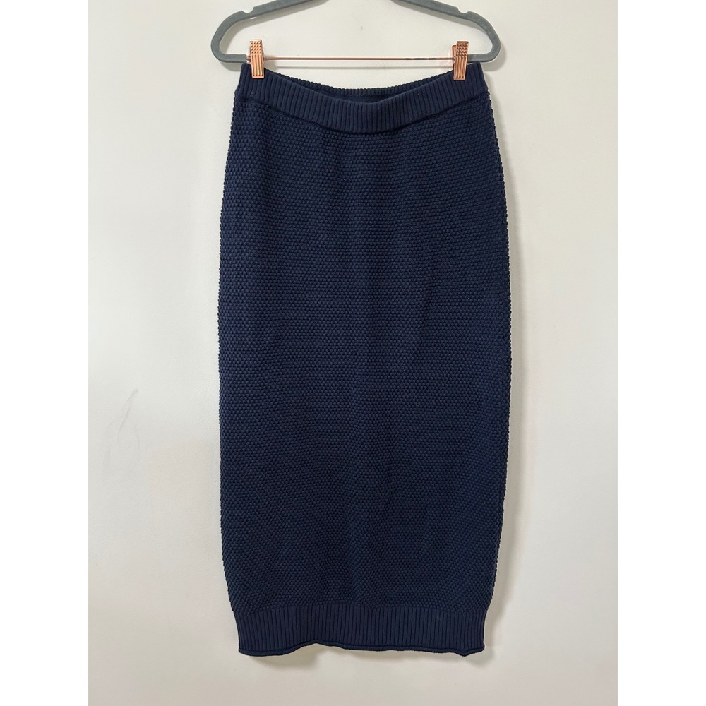 FP Beach Free People Hailee Navy Textured Popcorn Knit Cotton Midi Skirt Sz M